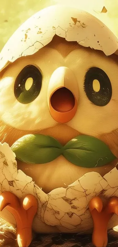 Cute cartoon owl hatching from an egg.