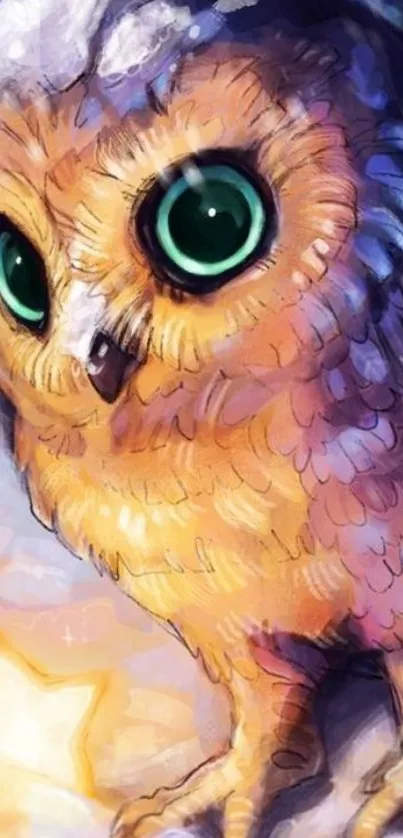 Cute illustrated owl with big eyes and vibrant colors.