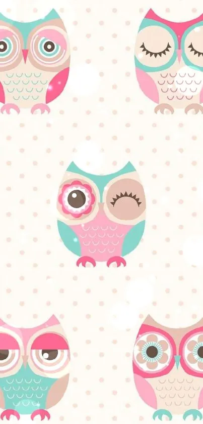 Cute owl pattern wallpaper with pastel colors.