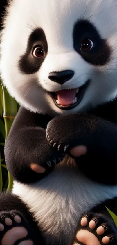 A cute cartoon panda with bamboo.