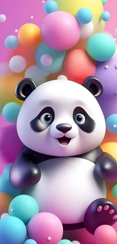 Cute panda with colorful bubbles wallpaper background.