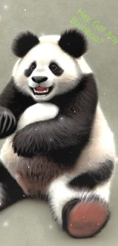 Cute animated panda sitting playfully with a joyful expression.