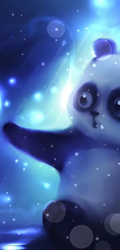 Charming panda with glowing blue lights wallpaper.