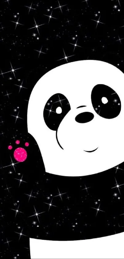 Cute panda with galaxy background and stars on phone wallpaper.