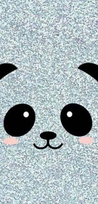 Cute panda face with glittery silver background.