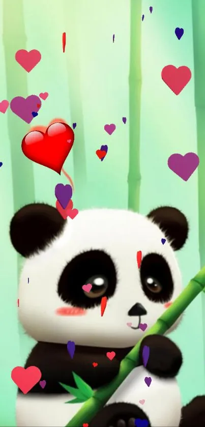 Adorable panda with hearts mobile wallpaper