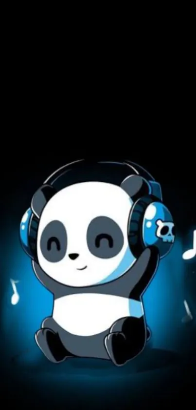 Panda with headphones mobile wallpaper with a musical theme.