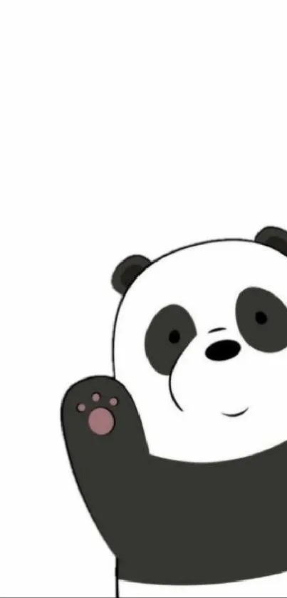 Minimalist cute panda waving on white background.