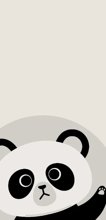 Minimalist panda waving on a beige background wallpaper.