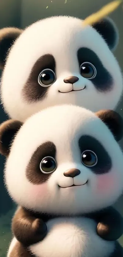 Adorable panda duo in a forest mobile wallpaper.