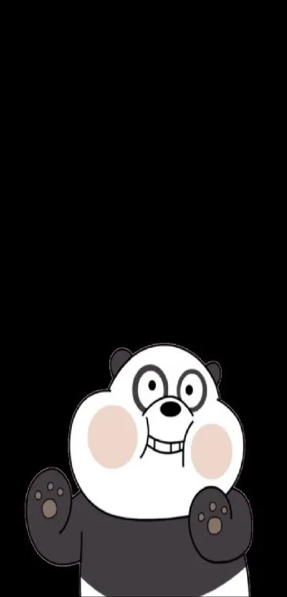 Cute cartoon panda on black background wallpaper.