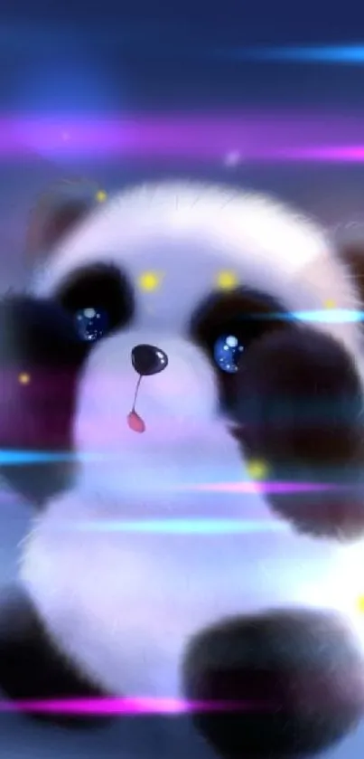 Adorable fluffy panda in blue night wallpaper.