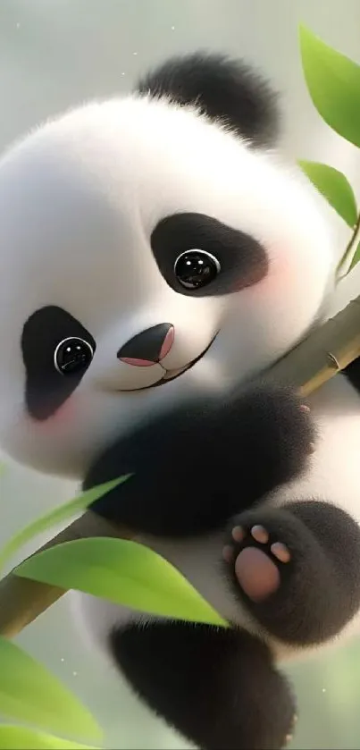 Cute panda on bamboo in cartoon style.