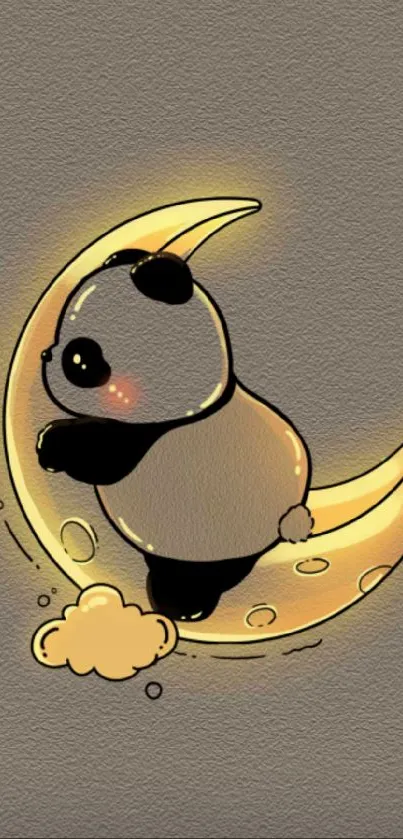 Cute panda on glowing crescent moon wallpaper.