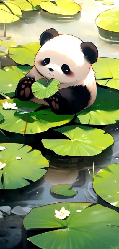 Cute Panda on Lily Pads - free download