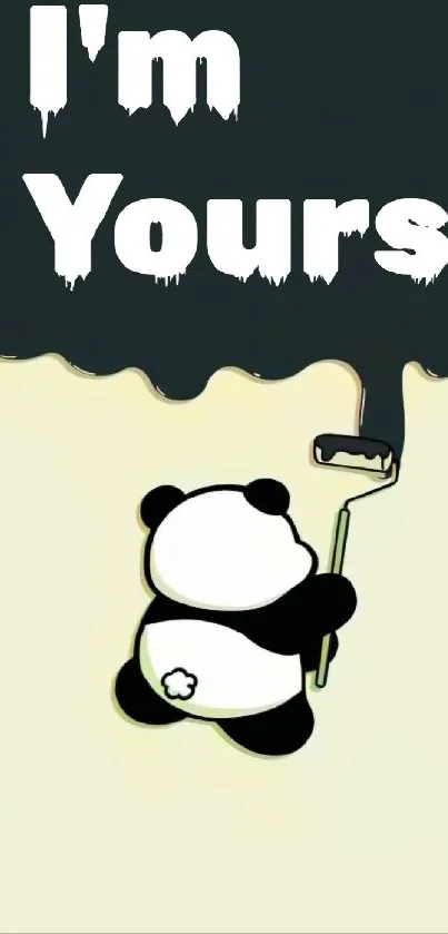 Charming panda paint roller wallpaper with playful imagery.