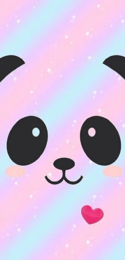 Cute panda face on pastel gradient mobile wallpaper.