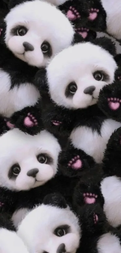 Adorable panda wallpaper with pink paws and black-and-white pattern.