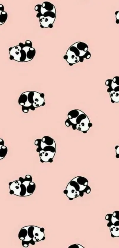 Cute panda pattern on soft pink wallpaper.