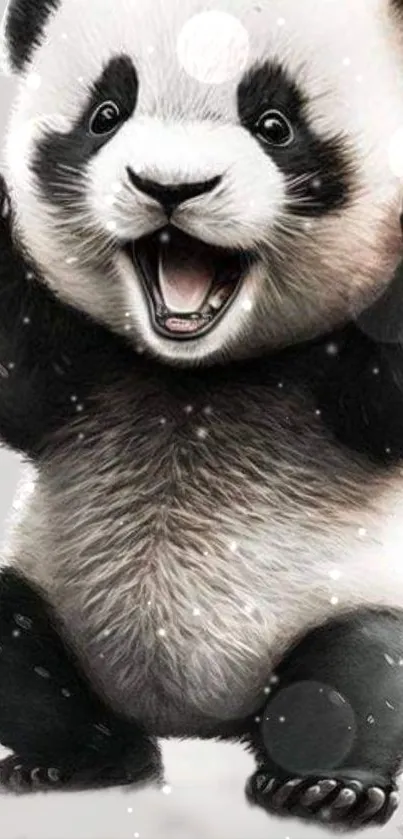 Cute digitally drawn panda with sparkles, perfect for phone wallpaper.