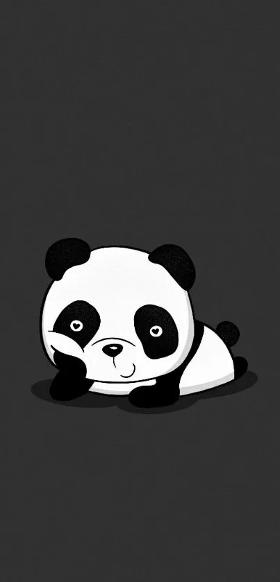 Cute minimalist panda phone wallpaper, black and white design on a dark background.