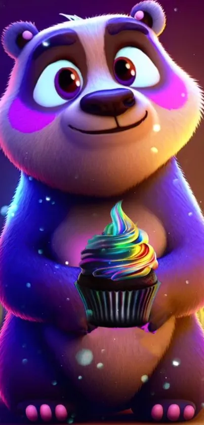 Adorable cartoon panda with a colorful cupcake.