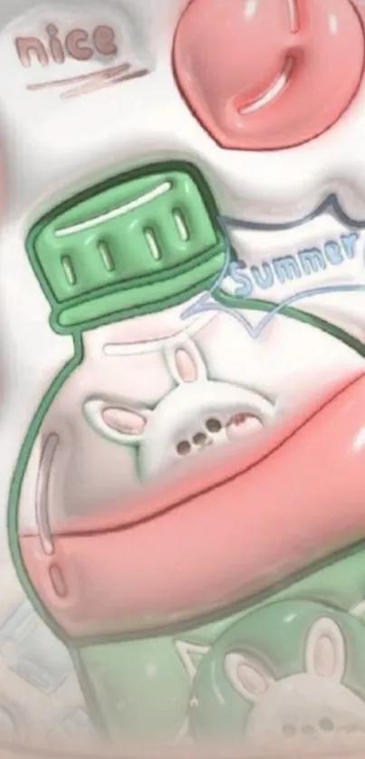 Cute pastel illustration of a bottle with bunny designs.