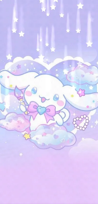 Cute pastel cartoon wallpaper with clouds and stars.