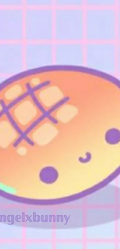 Cute pastel cartoon bread on a purple grid background.