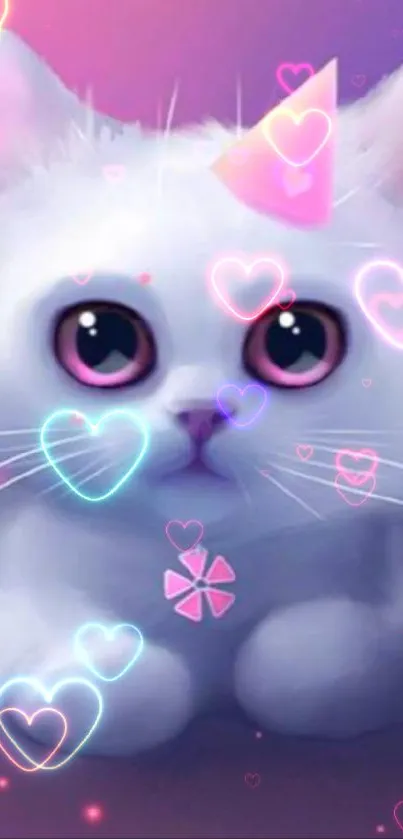 Adorable pastel cat with pink and purple background.