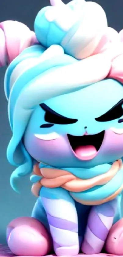 Cute pastel character with vibrant colors on phone wallpaper.