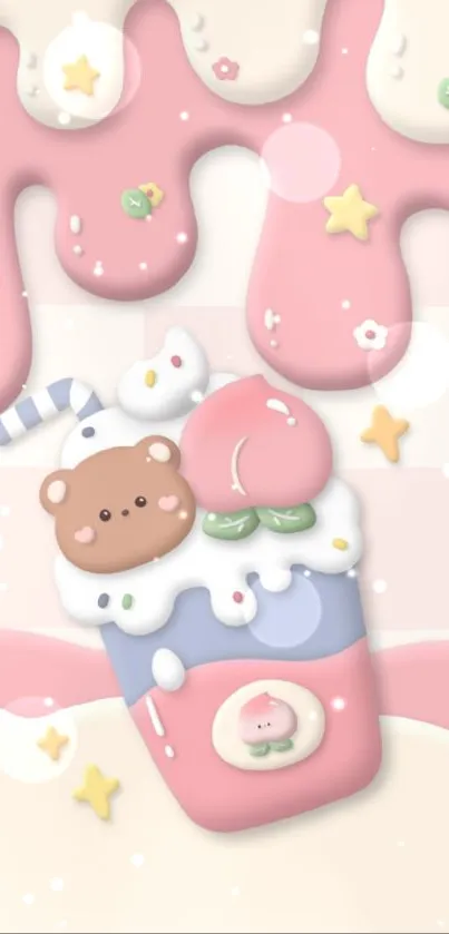 Cute pastel bear dessert phone wallpaper.