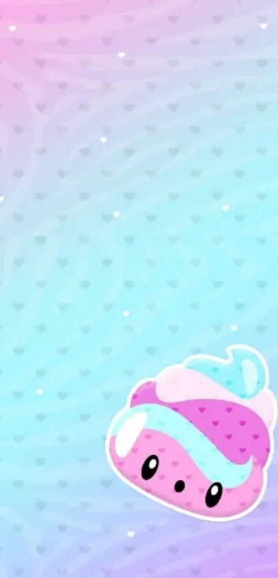 Cute pastel cupcake wallpaper with hearts.