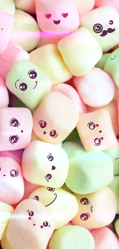 Cute pastel marshmallow faces with various emoji expressions.