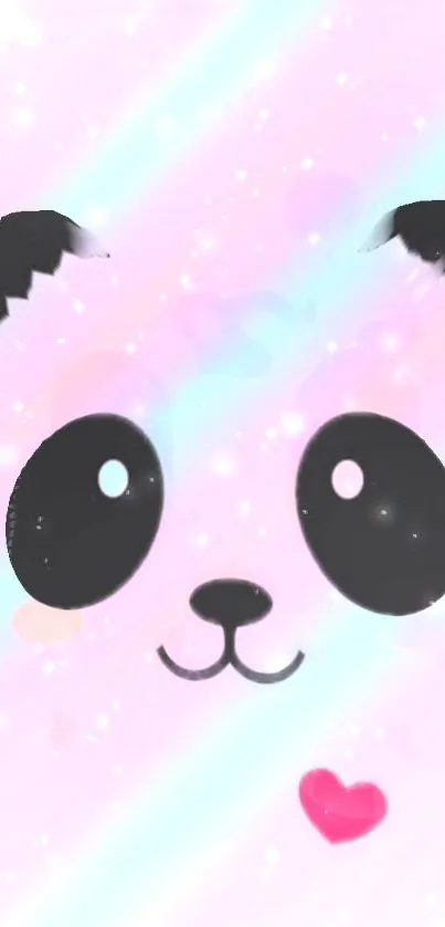 Cute pastel panda wallpaper with pink background and sparkling accents.