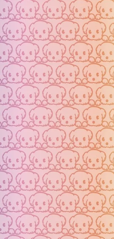 Adorable pastel puppy pattern wallpaper with pink and orange gradients.