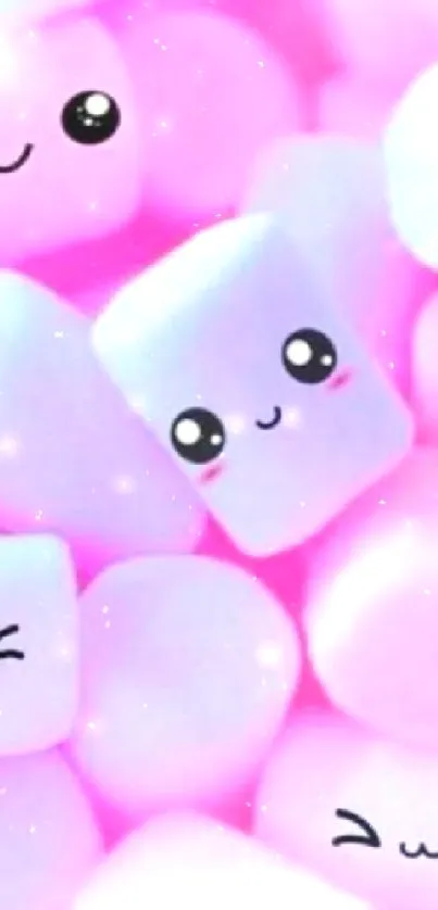 Cute pastel marshmallows with smiley faces in soft pink and purple hues.