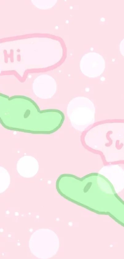 Cute pastel mobile wallpaper with snakes saying 'Hi' and 'Sup' in pink and green.