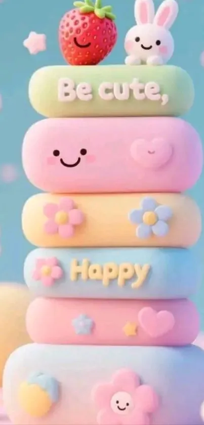 Adorable pastel stack with cute, cheerful cartoons.