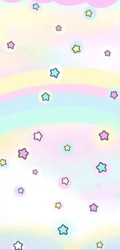 Cute pastel wallpaper with stars and rainbow.