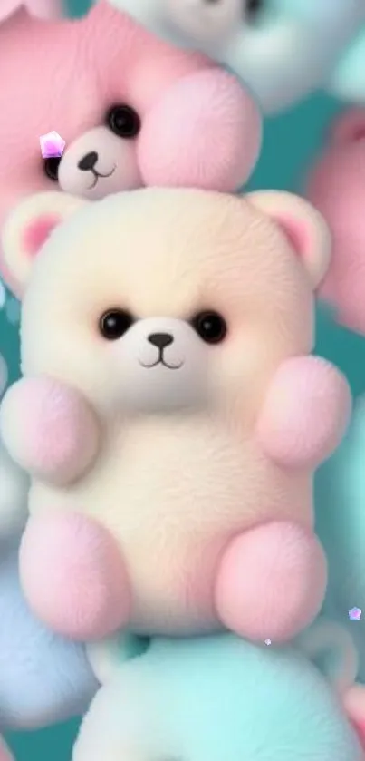 Adorable pastel teddy bears in soft, fluffy textures for a cute wallpaper background.