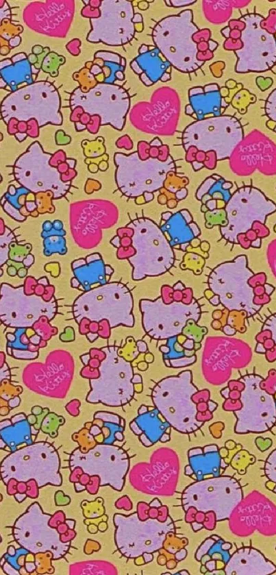 Cute cartoon characters and hearts wallpaper.