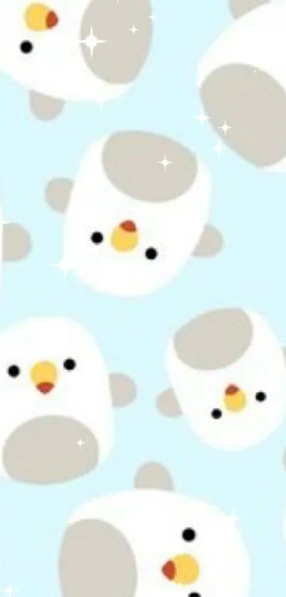 Cute penguin pattern with light blue background.