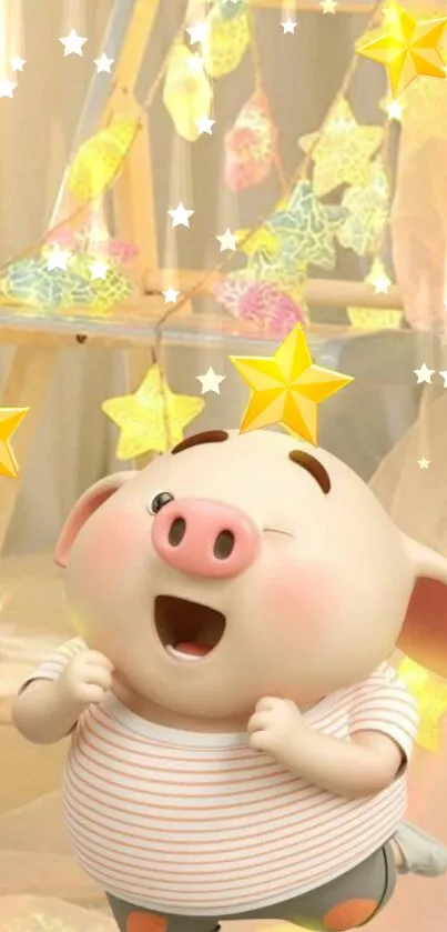 Cute animated pig with stars wallpaper