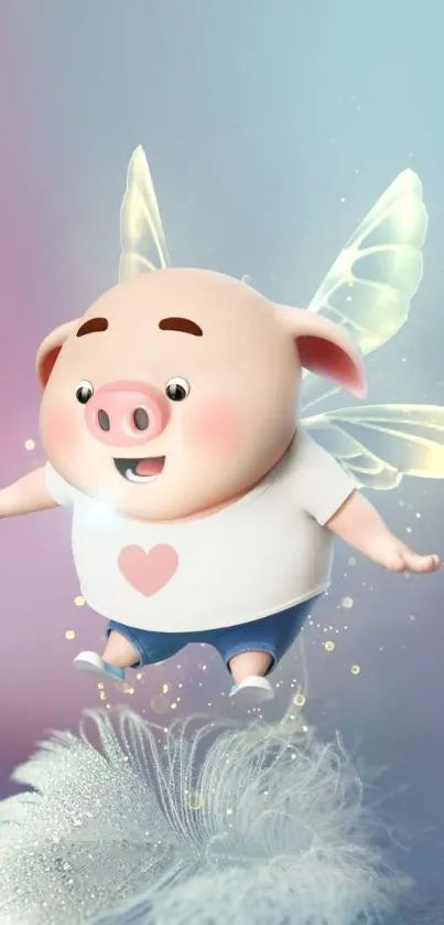 Mobile wallpaper of a cute pig fairy with wings.