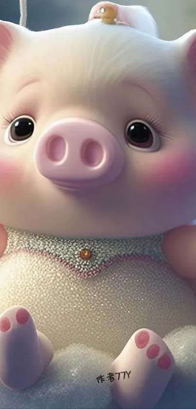 Adorable plush pig mobile wallpaper with soft, pink textures.