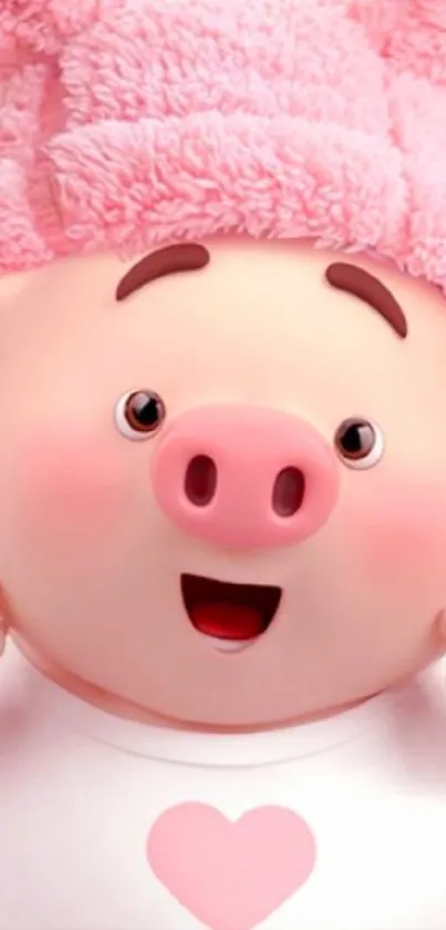 Cute pig cartoon with pink hat and heart shirt