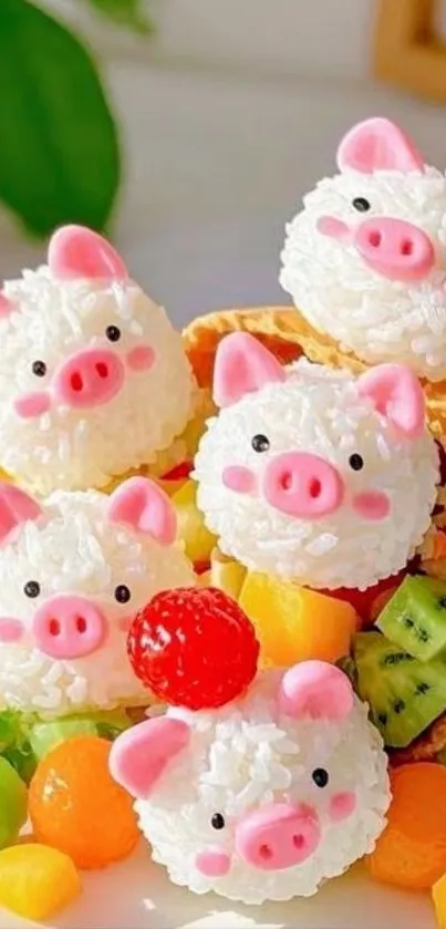Cute pig-themed desserts with fruits