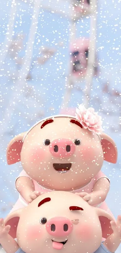 Cute piggy duo in pastel colors on a mobile wallpaper.