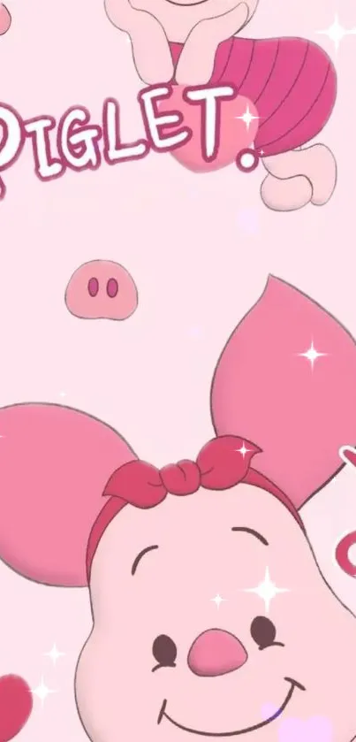 Cute Piglet cartoon wallpaper with pink background.